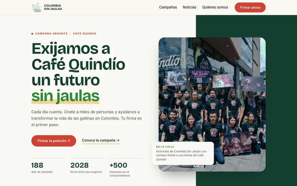 Portada del sitio de Colombia Sin Jaulas
